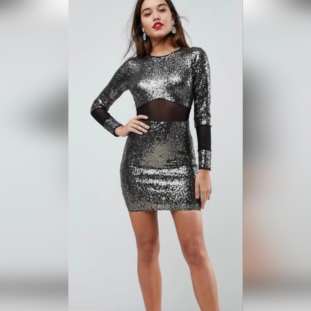 ASOS Silver Sequin Mini Dress
